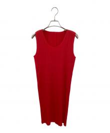 PLEATS PLEASE（プリーツプリーズ）の古着「ノースリーブ プリーツワンピース」｜レッド
