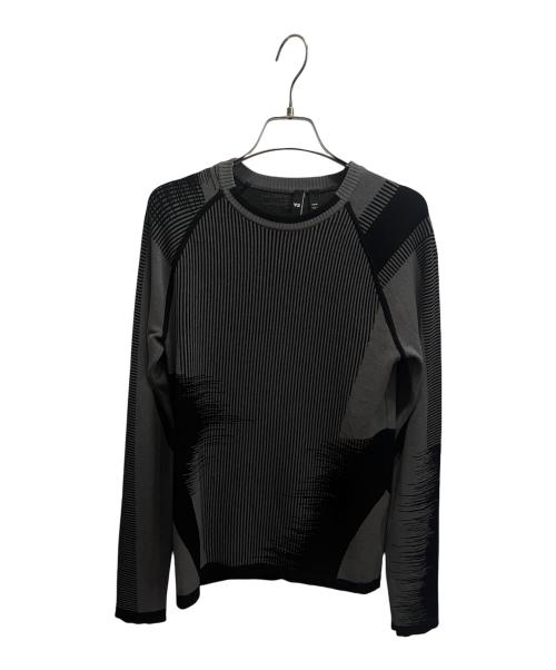 Y-3（ワイスリー）Y-3 (ワイスリー) ロングスリーブクルーネックニット ライトグレー×ブラック サイズ:XSの古着・服飾アイテム