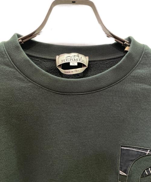 HERMES（エルメス）HERMES (エルメス) ラウンドネックスウェット 《エクスリブリス》 グリーン サイズ:XLの古着・服飾アイテム