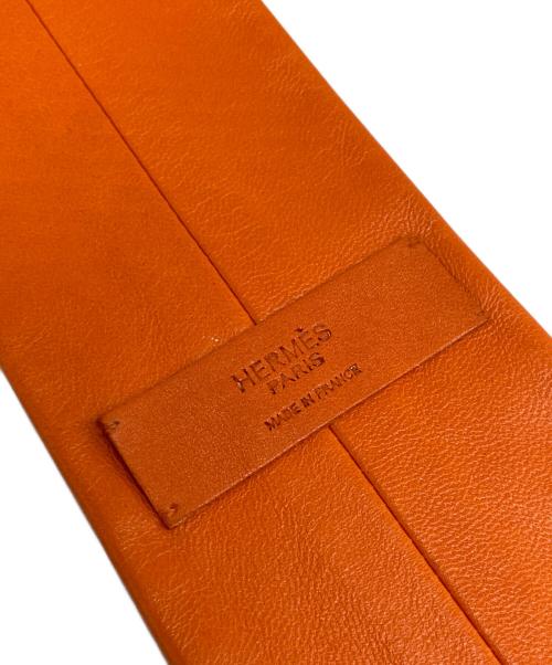HERMES（エルメス）HERMES (エルメス) Lambskin Leather Tie with White Stitching ラムスキン ホワイトステッチ ネクタイ オレンジ サイズ:-の古着・服飾アイテム