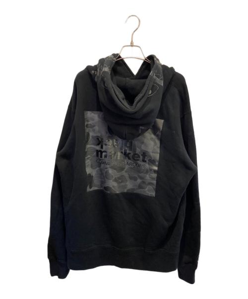 A BATHING APE（アベイシングエイプ）A BATHING APE (アベイシングエイプ) black market COMME des GARCONS (ブラックマーケットコムデギャルソン) ブラックマーケット シャーク プルオーバー フーディ ブラック サイズ:2XLの古着・服飾アイテム