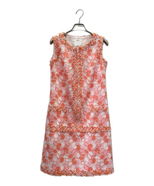 Rene（ルネ）Rene (ルネ) Summer Tweed Dress サマーツイードワンピース オレンジ×ピンク サイズ:34の古着・服飾アイテム