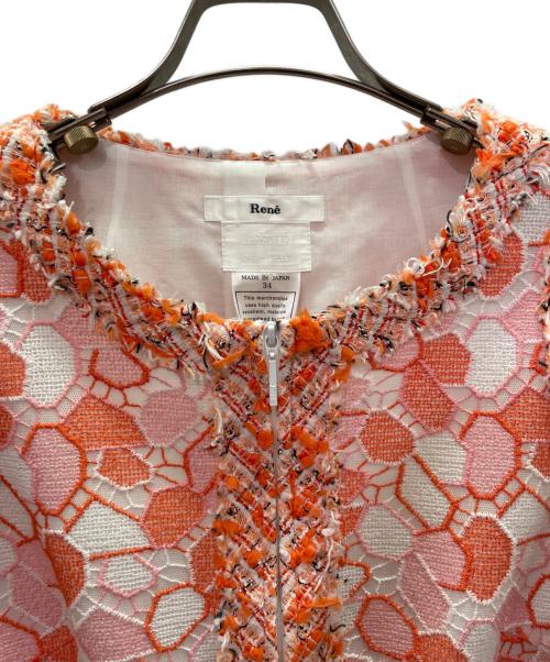 Rene（ルネ）Rene (ルネ) Summer Tweed Dress サマーツイードワンピース オレンジ×ピンク サイズ:34の古着・服飾アイテム