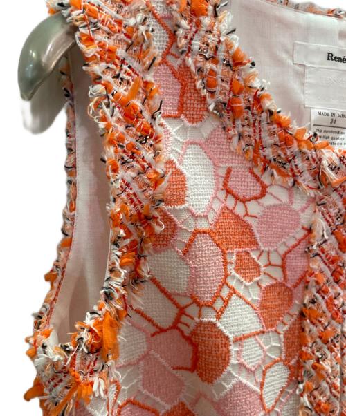 Rene（ルネ）Rene (ルネ) Summer Tweed Dress サマーツイードワンピース オレンジ×ピンク サイズ:34の古着・服飾アイテム