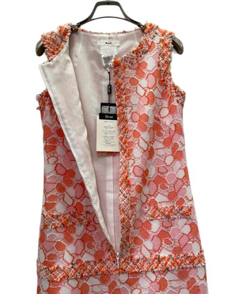 Rene（ルネ）Rene (ルネ) Summer Tweed Dress サマーツイードワンピース オレンジ×ピンク サイズ:34の古着・服飾アイテム