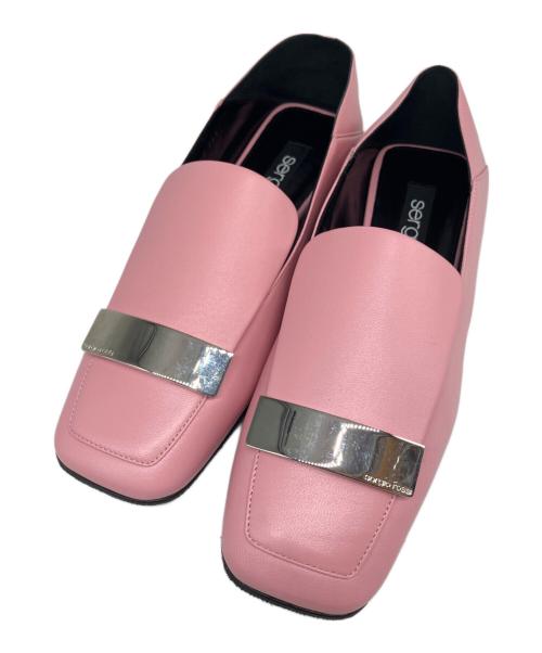 sergio rossi（セルジオロッシ）sergio rossi (セルジオロッシ) Square-Toe Metal Logo Plate Loafers スクエアトゥ メタルプレートロゴ  ローファー/A77990 ピンク サイズ:36 1/2の古着・服飾アイテム