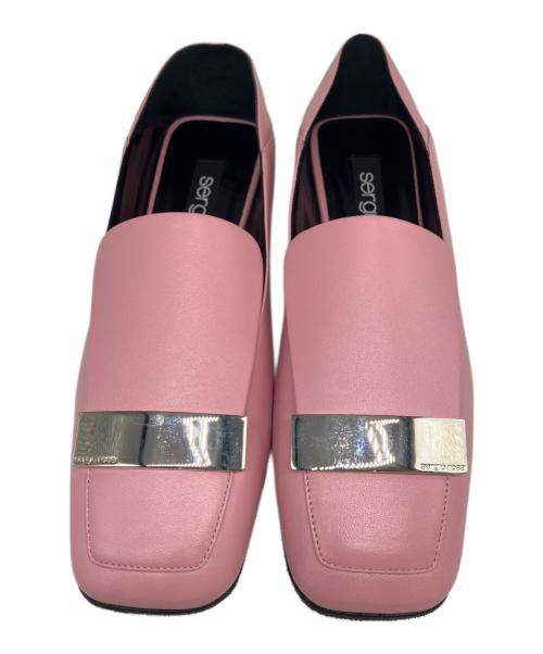 sergio rossi（セルジオロッシ）sergio rossi (セルジオロッシ) Square-Toe Metal Logo Plate Loafers スクエアトゥ メタルプレートロゴ  ローファー/A77990 ピンク サイズ:36 1/2の古着・服飾アイテム