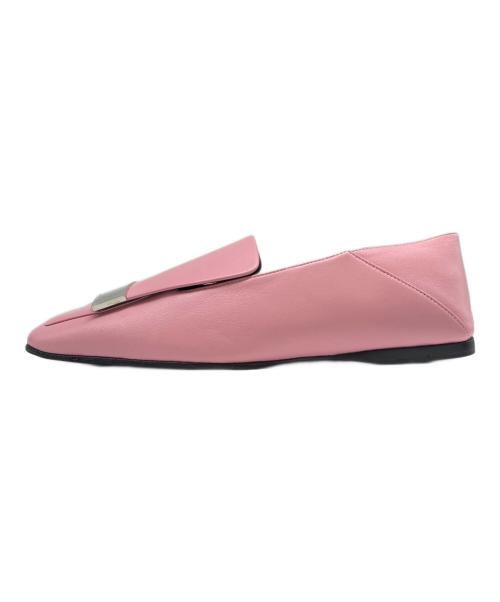 sergio rossi（セルジオロッシ）sergio rossi (セルジオロッシ) Square-Toe Metal Logo Plate Loafers スクエアトゥ メタルプレートロゴ  ローファー/A77990 ピンク サイズ:36 1/2の古着・服飾アイテム