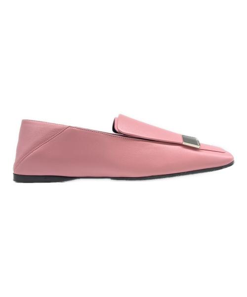 sergio rossi（セルジオロッシ）sergio rossi (セルジオロッシ) Square-Toe Metal Logo Plate Loafers スクエアトゥ メタルプレートロゴ  ローファー/A77990 ピンク サイズ:36 1/2の古着・服飾アイテム