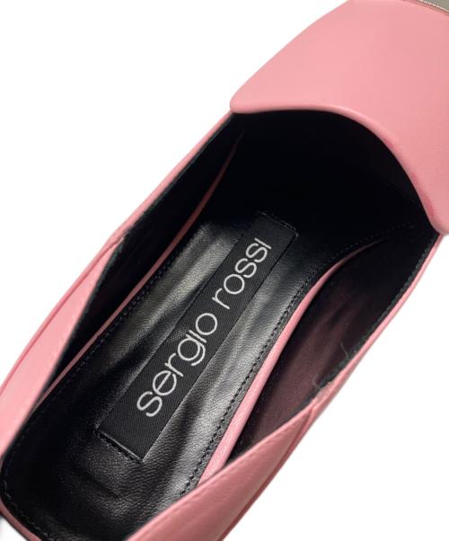 sergio rossi（セルジオロッシ）sergio rossi (セルジオロッシ) Square-Toe Metal Logo Plate Loafers スクエアトゥ メタルプレートロゴ  ローファー/A77990 ピンク サイズ:36 1/2の古着・服飾アイテム