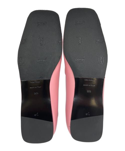 sergio rossi（セルジオロッシ）sergio rossi (セルジオロッシ) Square-Toe Metal Logo Plate Loafers スクエアトゥ メタルプレートロゴ  ローファー/A77990 ピンク サイズ:36 1/2の古着・服飾アイテム