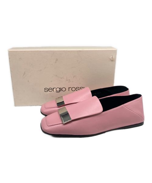 sergio rossi（セルジオロッシ）sergio rossi (セルジオロッシ) Square-Toe Metal Logo Plate Loafers スクエアトゥ メタルプレートロゴ  ローファー/A77990 ピンク サイズ:36 1/2の古着・服飾アイテム