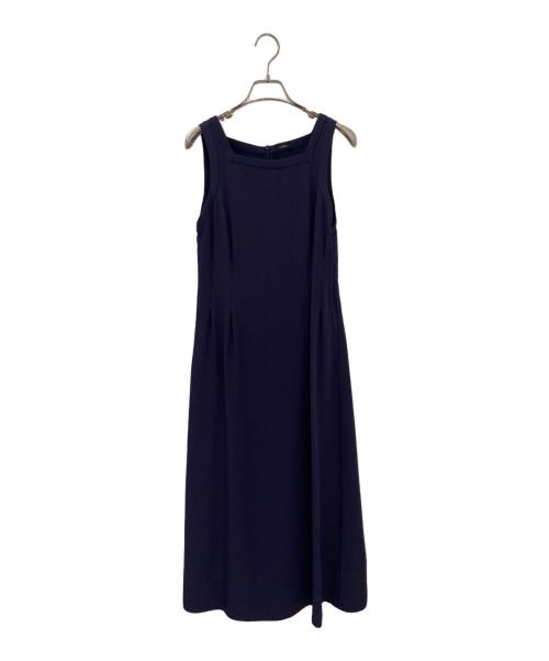 LOEFF（ロエフ）LOEFF (ロエフ) アセテート ギャバ スクエアネック ワンピース ネイビーの古着・服飾アイテム