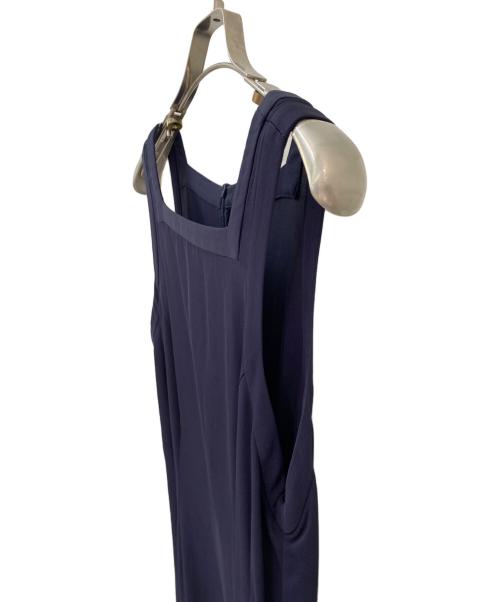 LOEFF（ロエフ）LOEFF (ロエフ) アセテート ギャバ スクエアネック ワンピース ネイビーの古着・服飾アイテム
