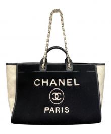 CHANEL（シャネル）の古着「ドーヴィル GM/Deauville GM Tote Bag」｜アイボリー×ブラック