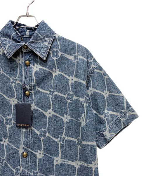 LOUIS VUITTON（ルイ ヴィトン）LOUIS VUITTON (ルイ ヴィトン) モノグラム プリント ショートスリーブ デニム半袖シャツ ブルー サイズ:Sの古着・服飾アイテム