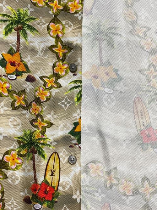LOUIS VUITTON（ルイ ヴィトン）LOUIS VUITTON (ルイ ヴィトン) Monogram Short-Sleeve Silk Shirt ベージュ サイズ:Mの古着・服飾アイテム
