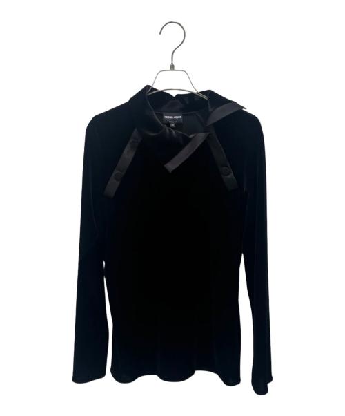 GIORGIO ARMANI（ジョルジオアルマーニ）GIORGIO ARMANI (ジョルジオアルマーニ) ベロアサテンデザインカットソー ブラック サイズ:42の古着・服飾アイテム