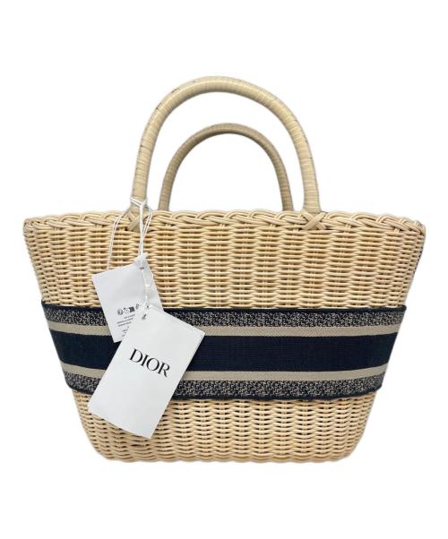 Christian Dior（クリスチャン ディオール）Christian Dior (クリスチャン ディオール) Oblique Panier Chapeau Basket Bag オブリーク パニエ シャポー カゴバッグ  ベージュ×ネイビーの古着・服飾アイテム