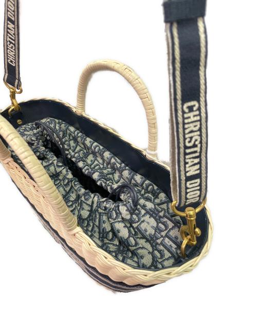 Christian Dior（クリスチャン ディオール）Christian Dior (クリスチャン ディオール) Oblique Panier Chapeau Basket Bag オブリーク パニエ シャポー カゴバッグ  ベージュ×ネイビーの古着・服飾アイテム