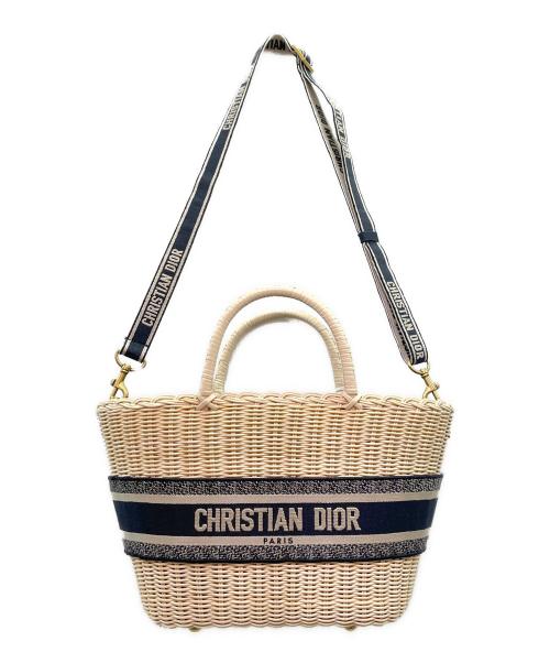 Christian Dior（クリスチャン ディオール）Christian Dior (クリスチャン ディオール) Oblique Panier Chapeau Basket Bag オブリーク パニエ シャポー カゴバッグ  ベージュ×ネイビーの古着・服飾アイテム