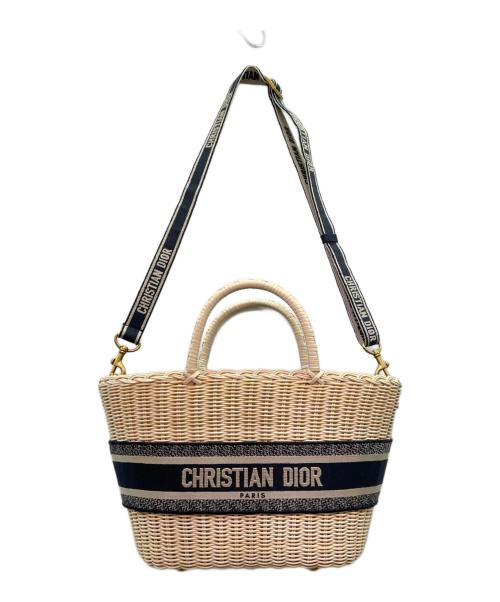 Christian Dior（クリスチャン ディオール）Christian Dior (クリスチャン ディオール) Oblique Panier Chapeau Basket Bag オブリーク パニエ シャポー カゴバッグ  ベージュ×ネイビーの古着・服飾アイテム
