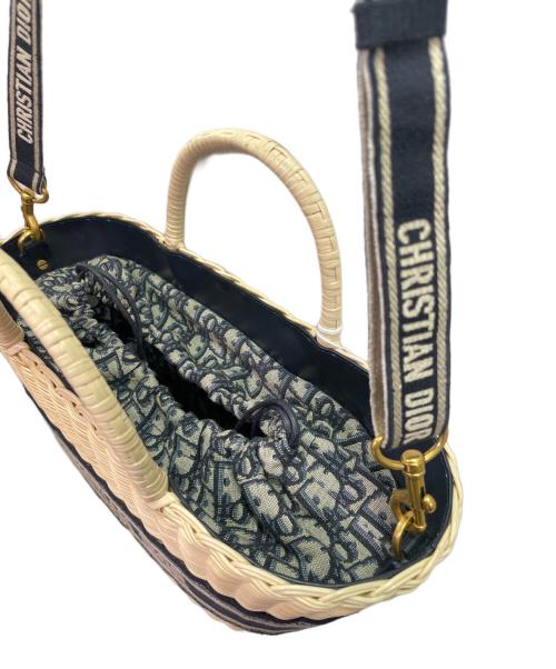 Christian Dior（クリスチャン ディオール）Christian Dior (クリスチャン ディオール) Oblique Panier Chapeau Basket Bag オブリーク パニエ シャポー カゴバッグ  ベージュ×ネイビーの古着・服飾アイテム