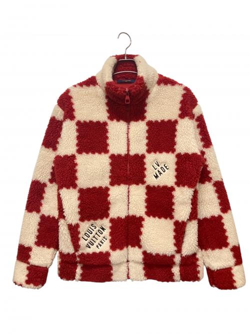 LOUIS VUITTON（ルイ ヴィトン）LOUIS VUITTON (ルイ ヴィトン) ALL OVER DAMIER FLEECE BLOUSON レッド×ホワイト サイズ:Mの古着・服飾アイテム