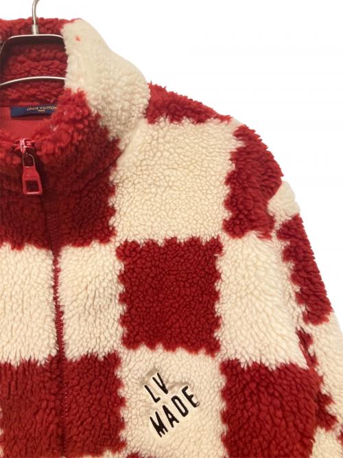 LOUIS VUITTON（ルイ ヴィトン）LOUIS VUITTON (ルイ ヴィトン) ALL OVER DAMIER FLEECE BLOUSON レッド×ホワイト サイズ:Mの古着・服飾アイテム