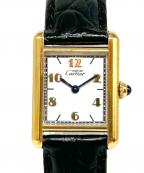 Cartierカルティエ）の古着「Must Tank SM Watch with Flying Roman Numerals マストタンクSM 飛びアラビア Ref:W1008354 ホワイト文字盤」｜ブラック