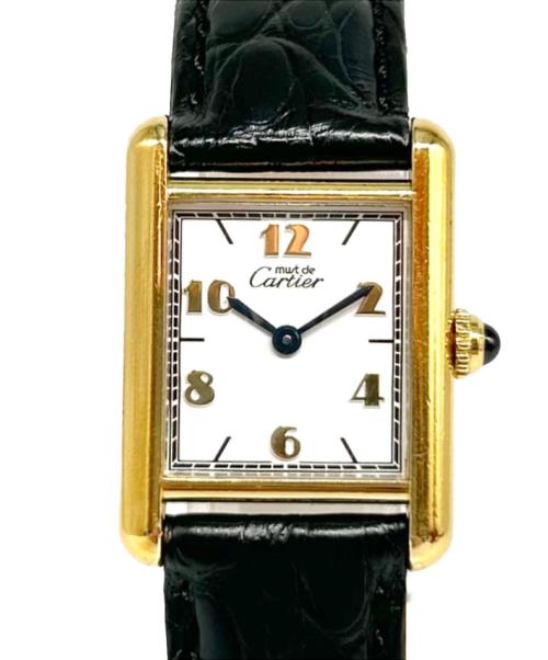 Cartier（カルティエ）Cartier (カルティエ) Must Tank SM Watch with Flying Roman Numerals マストタンクSM 飛びアラビア Ref:W1008354 ホワイト文字盤 ブラック サイズ:SM/21㎜/15cmの古着・服飾アイテム