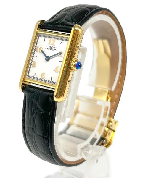 Cartier（カルティエ）Cartier (カルティエ) Must Tank SM Watch with Flying Roman Numerals マストタンクSM 飛びアラビア Ref:W1008354 ホワイト文字盤 ブラック サイズ:SM/21㎜/15cmの古着・服飾アイテム