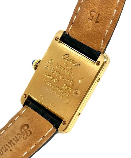 Cartier（カルティエ）Cartier (カルティエ) Must Tank SM Watch with Flying Roman Numerals マストタンクSM 飛びアラビア Ref:W1008354 ホワイト文字盤 ブラック サイズ:SM/21㎜/15cmの古着・服飾アイテム