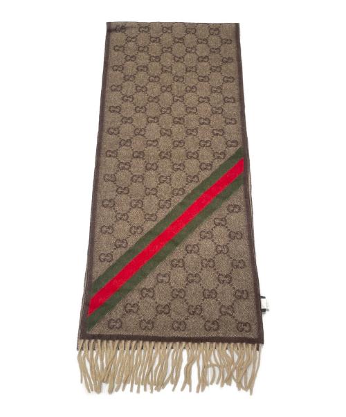 GUCCI（グッチ）GUCCI (グッチ) シェリーライン アンゴラ ウール マフラー/Sherry Line Angora Wool Scarf ブラウンの古着・服飾アイテム