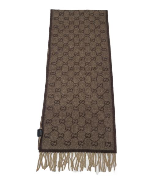 GUCCI（グッチ）GUCCI (グッチ) シェリーライン アンゴラ ウール マフラー/Sherry Line Angora Wool Scarf ブラウンの古着・服飾アイテム