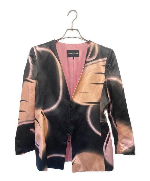 GIORGIO ARMANI（ジョルジオアルマーニ）GIORGIO ARMANI (ジョルジオアルマーニ) ノーカラージャケット ピンク×ブラック サイズ:44の古着・服飾アイテム