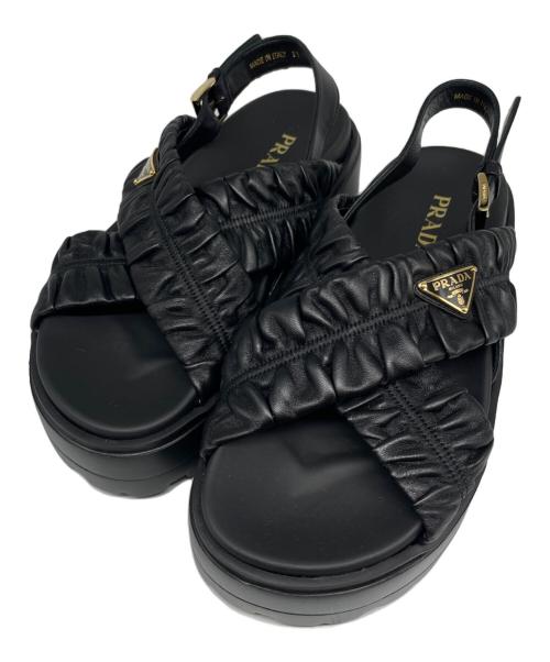 PRADA（プラダ）PRADA (プラダ) マテラッセレザー フラットフォームサンダル/PRADA Matelassé Leather Platform Sandals サイズ:37の古着・服飾アイテム