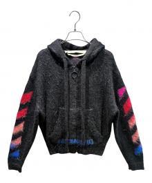 OFFWHITE（オフホワイト）の古着「モヘアニットジップアップパーカー」｜ブラック