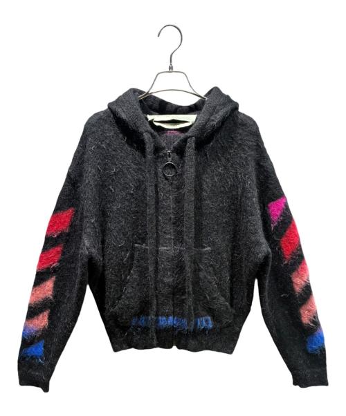 OFFWHITE（オフホワイト）OFFWHITE (オフホワイト) モヘアニットジップアップパーカー ブラック サイズ:XSの古着・服飾アイテム
