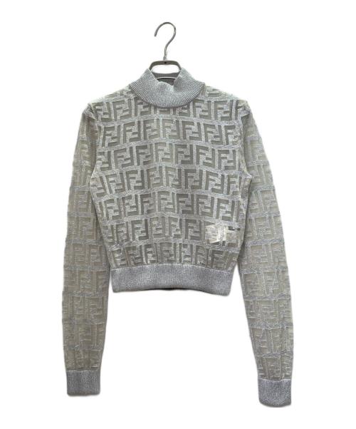FENDI（フェンディ）FENDI (フェンディ) Zucca Sheer Metallic Knit Sweater ズッカ柄 シースルーラメ サマーニット/FZY909 AA5I シルバー サイズ:38の古着・服飾アイテム