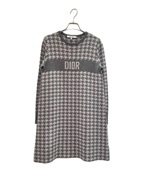 Dior（ディオール）Dior (ディオール) Houndstooth Knit Dress ハウンドトゥース ニットワンピース グレー サイズ:13の古着・服飾アイテム