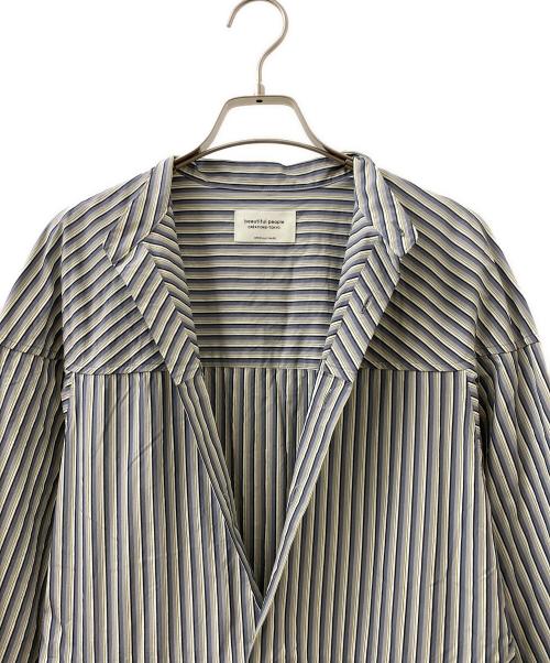 beautiful people（ビューティフルピープル）beautiful people (ビューティフルピープル) neon striped tuxedo shirts dress ブルー サイズ:38の古着・服飾アイテム