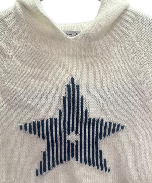 Christian Dior（クリスチャン ディオール）Christian Dior (クリスチャン ディオール) スターモチーフウールカシミヤフーデットニット アイボリー サイズ:38の古着・服飾アイテム