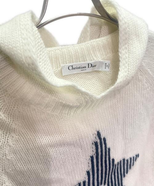 Christian Dior（クリスチャン ディオール）Christian Dior (クリスチャン ディオール) スターモチーフウールカシミヤフーデットニット アイボリー サイズ:38の古着・服飾アイテム