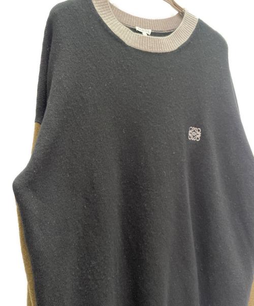 LOEWE（ロエベ）LOEWE (ロエベ) アナグラムクルーネックニット ブラック×カーキ サイズ:Sの古着・服飾アイテム
