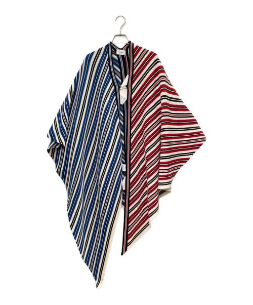 Salvatore Ferragamo（サルヴァトーレ フェラガモ）Salvatore Ferragamo (サルヴァトーレ フェラガモ) ストライプ ニット ポンチョ Striped Knit Poncho/0757159 ブルー×レッド サイズ:FREEの古着・服飾アイテム