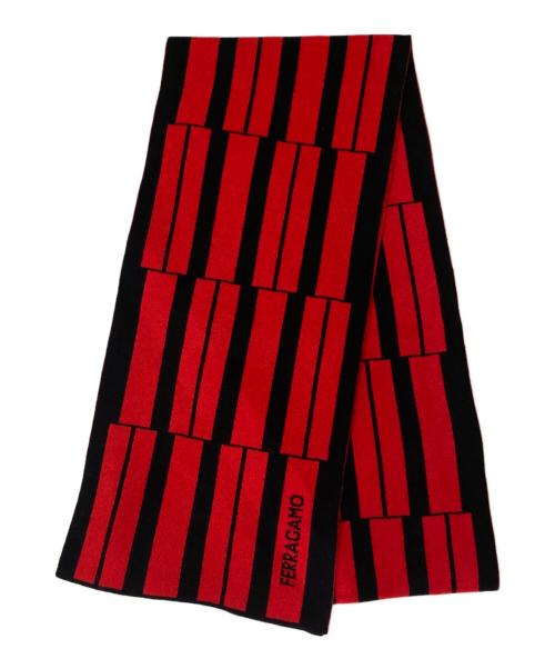 Ferragamo（フェラガモ）Ferragamo (フェラガモ) ウールカシミヤマフラー レッド×ブラックの古着・服飾アイテム