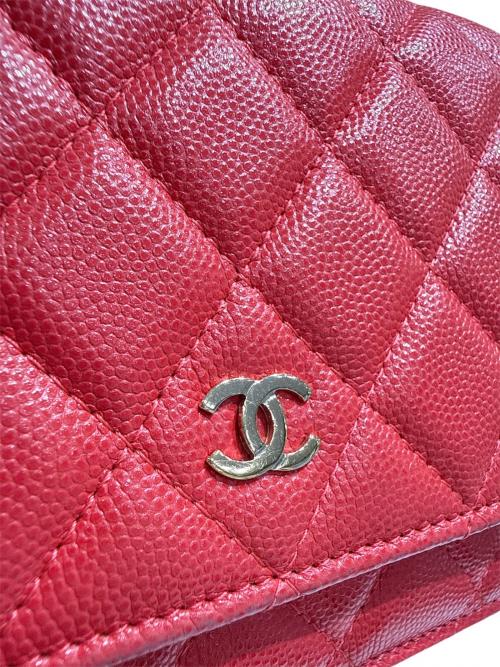 CHANEL（シャネル）CHANEL (シャネル) キャビアスキンチェーンウォレット ピンク サイズ:-の古着・服飾アイテム