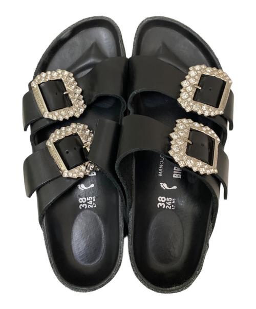 BIRKENSTOCK（ビルケンシュトック）BIRKENSTOCK (ビルケンシュトック) Manolo Blahnik (マノロ ブラニク) ARIZONA CRYSTAL BUCKLE /アリゾナ クリスタル バックル ブラック サイズ:38の古着・服飾アイテム