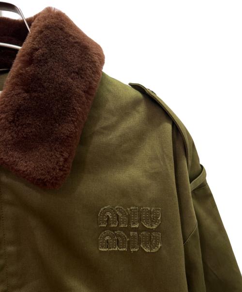 MIU MIU（ミュウミュウ）MIU MIU (ミュウミュウ) コットン サテン ボンバー シアリング ミリタリー ブルゾン/ML1416 カーキ×ブラウン サイズ:38の古着・服飾アイテム